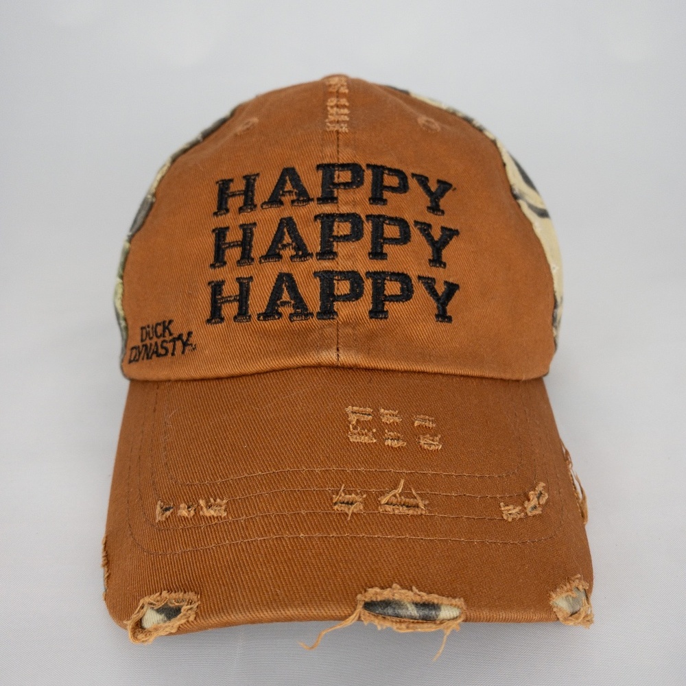 Duck Dynasty Hat Orange Camouflage Happy Happy Happy Distressed Adjustable